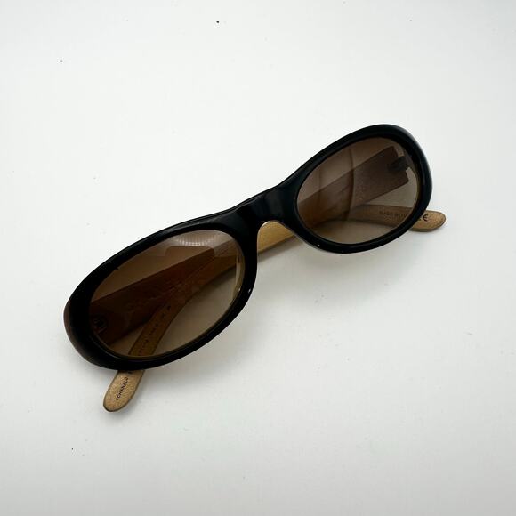 Chanel Leather Temple Beige Quilted Logo Y2K Oval Sunglasses 5129Q Color 71113 - Picture 3 of 11